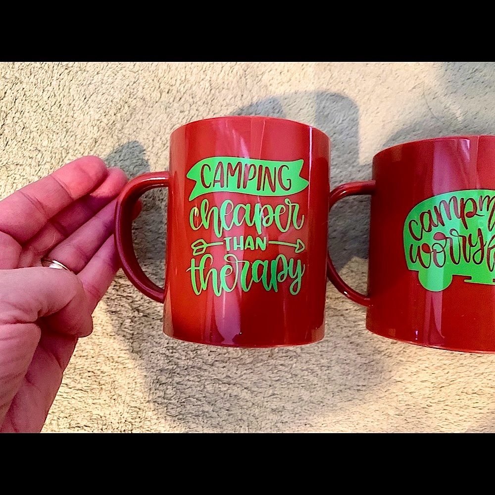 4 plastic camping mugs cute sayings